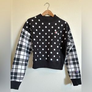 NWT Champion Crewneck Black White Dots Plaid Pattern Limited Edition Size Medium
